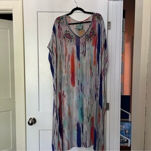 Boho Gorgeous 100% Silk Maxi Beaded, Jewelled Kaftan with Cutouts